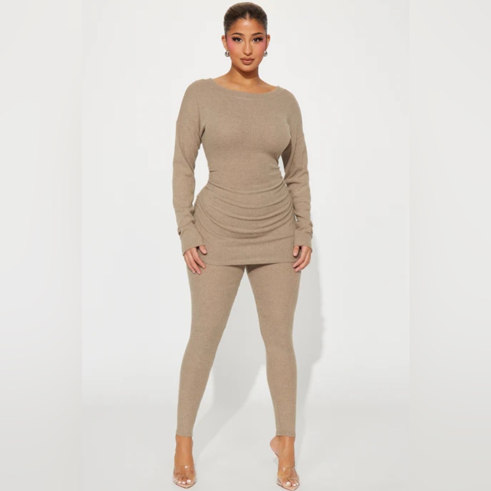 Fashion Nova Watch Me Ribbed Legging Set with Rouched Top in Camel ~Size 1X~NWT